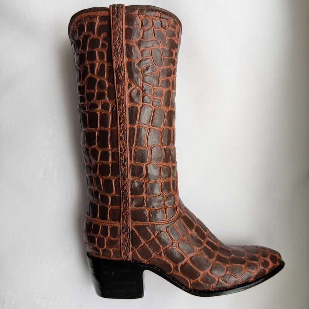 Miniature Brown Crocodile Pattern Cowboy Boot Decor